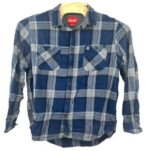 Coleman Mens Blue Plaid Button Up Flannel Shirt Size XXL Collared Long Sleeve
